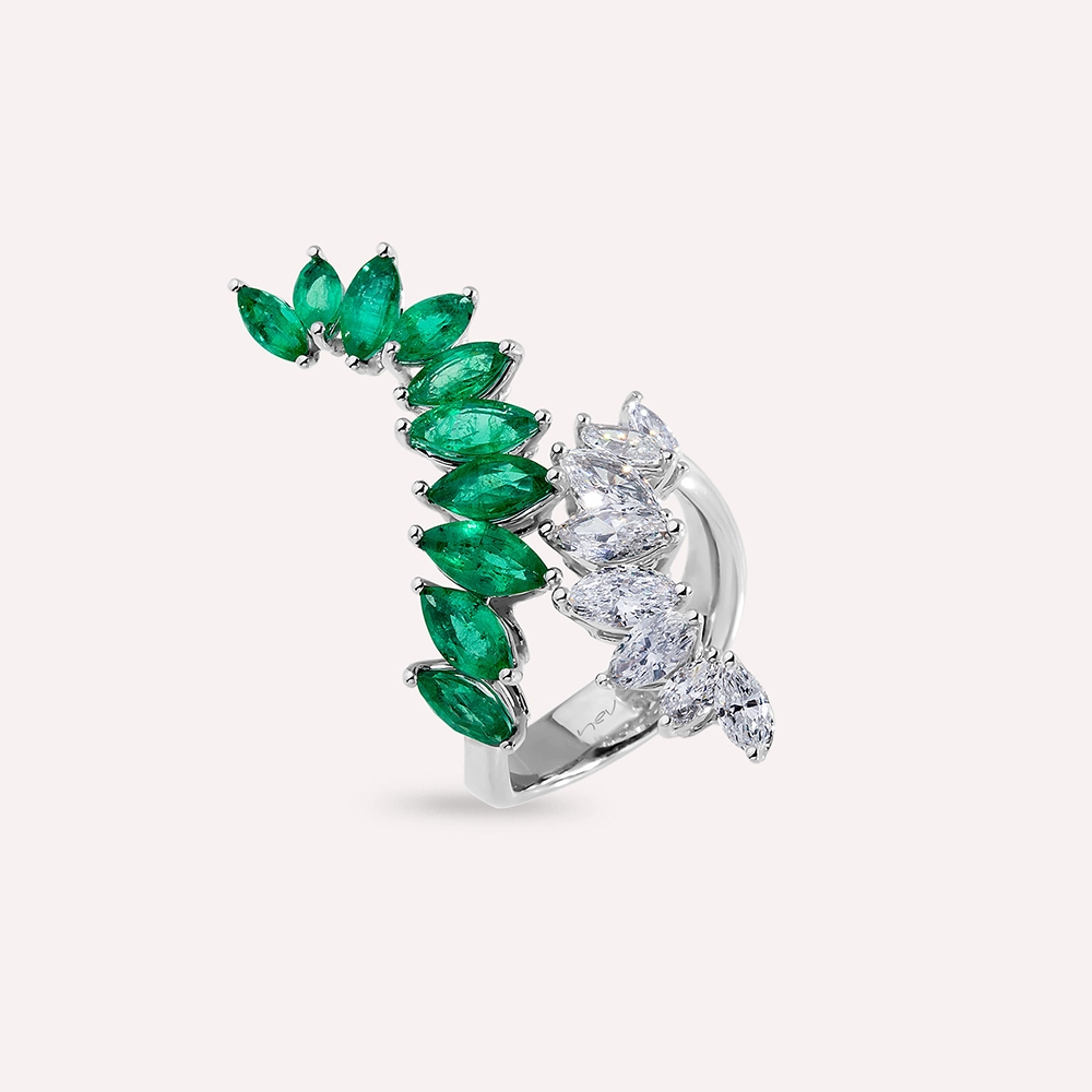 Raise 4.01 CT Marquise Cut Emerald and Diamond White Gold Ring - 3