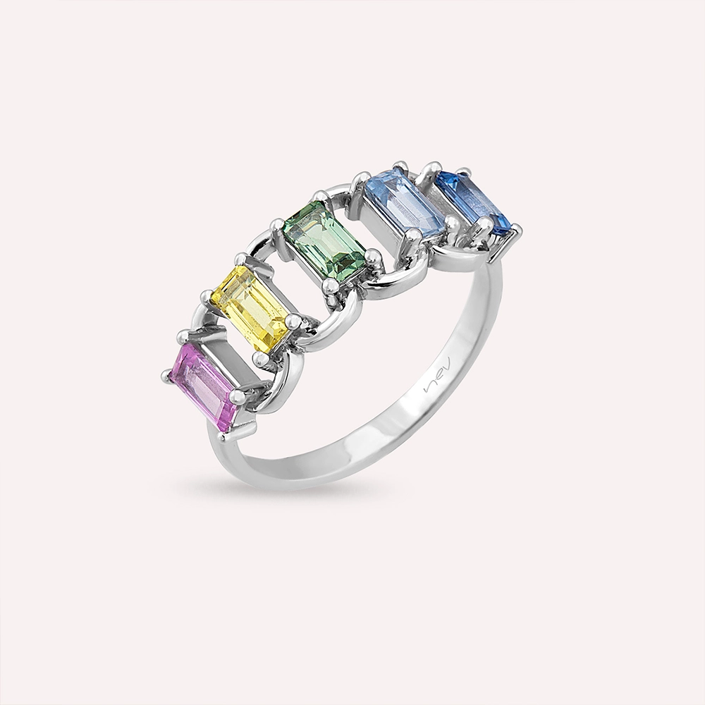 Rath 1.60 CT Multicolor Sapphire White Gold Ring - 1