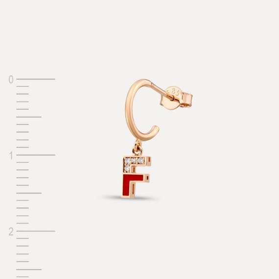 Red Enamel and Diamond F Letter Single Dangling Earring - 3