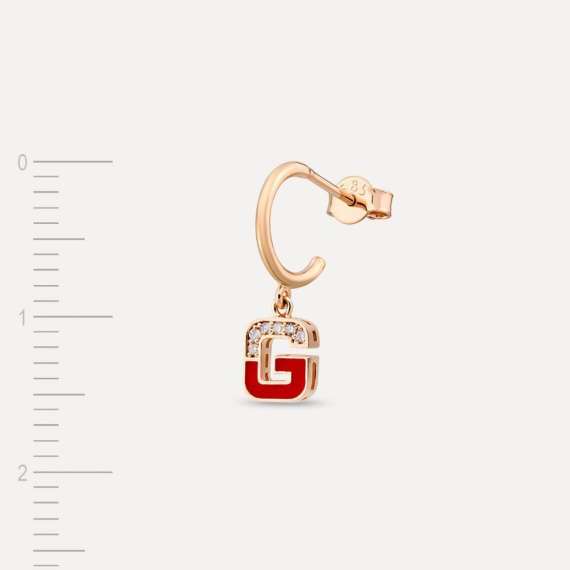 Red Enamel and Diamond G Letter Single Dangling Earring - 3