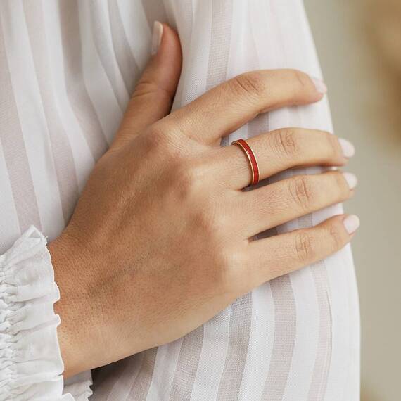 Red Enamel Gold Ring - 2