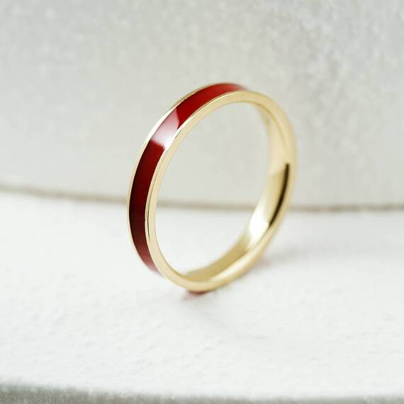 Red Enamel Gold Ring - 1