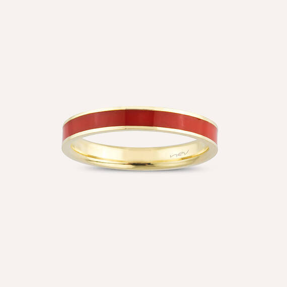 Red Enamel Gold Ring - 3