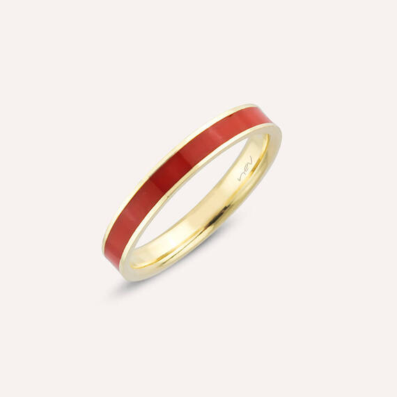 Red Enamel Gold Ring - 4