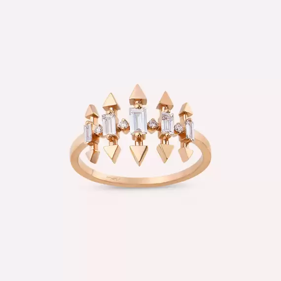 Remi 0.34 CT Baget Pırlanta Taşlı Rose Altın Yüzük - 5