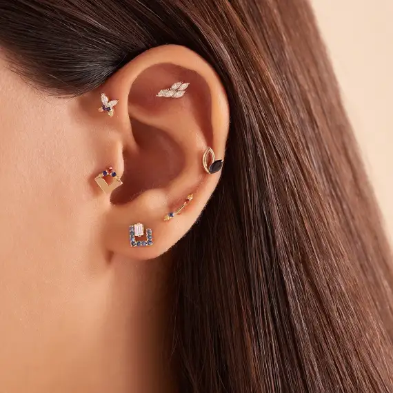 Rhea Markiz Kesim Blue Safir Taşlı Rose Altın Piercing - 2