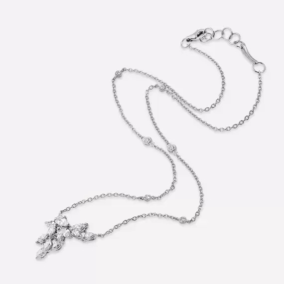 Rina 2.19 CT Marquise and Pear Cut Diamond White Gold Necklace - 2
