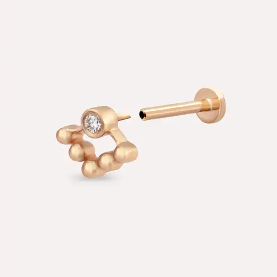Rina Pırlanta Taşlı Rose Altın Piercing - 3