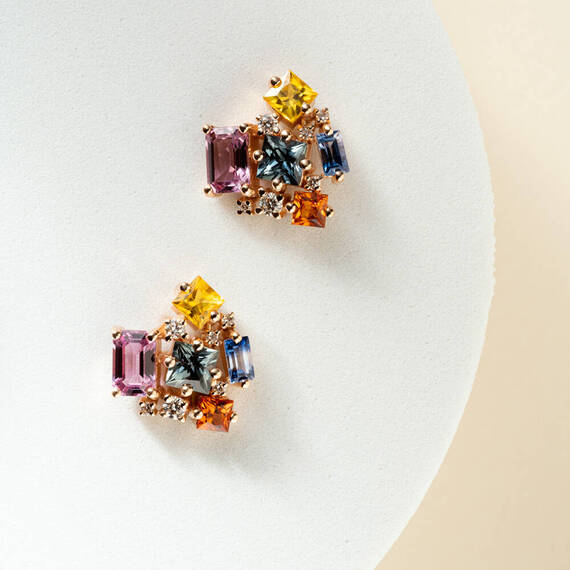 Rio 4.10 CT Multicolor Sapphire and Diamond Rose Gold Earrings - 1