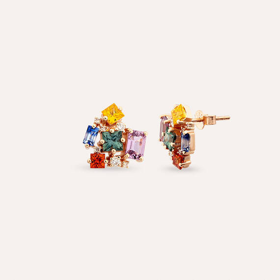 Rio 4.10 CT Multicolor Sapphire and Diamond Rose Gold Earrings - 3