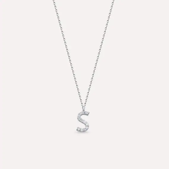 S Harf 0.08 CT Pırlanta Taşlı Beyaz Altın Kolye - 1