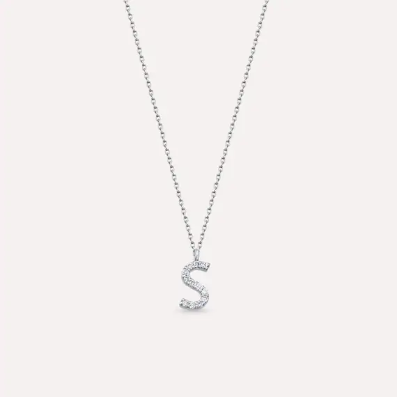 S Letter 0.08 CT Diamond White Gold Necklace - 1