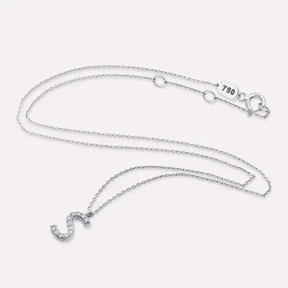 S Letter 0.08 CT Diamond White Gold Necklace - 4