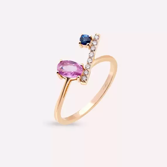Sacro 0.69 CT Multicolor Sapphire and Diamond Rose Gold Ring - 1
