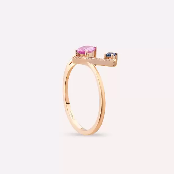 Sacro 0.69 CT Multicolor Sapphire and Diamond Rose Gold Ring - 5