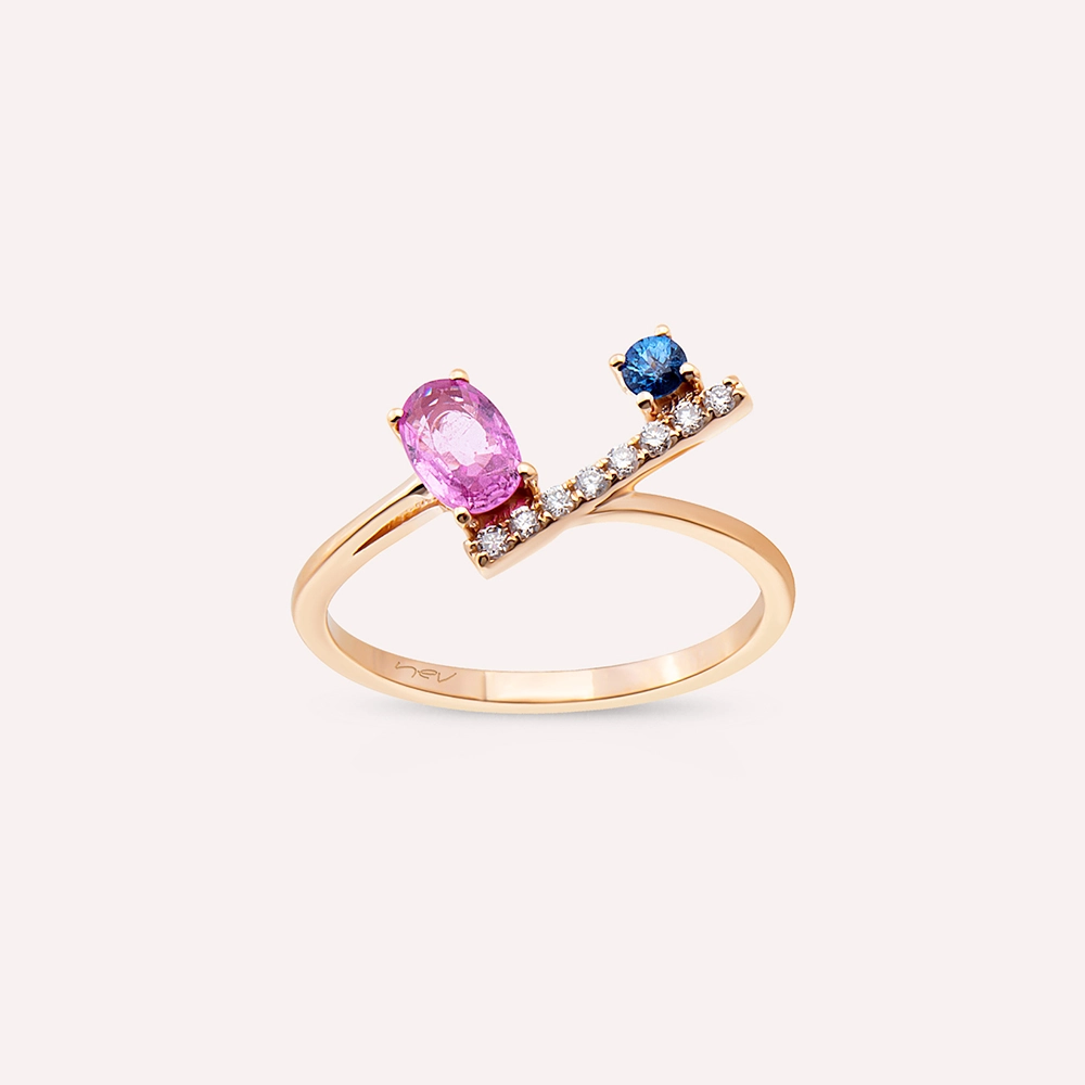 Sacro 0.69 CT Multicolor Sapphire and Diamond Rose Gold Ring - 3