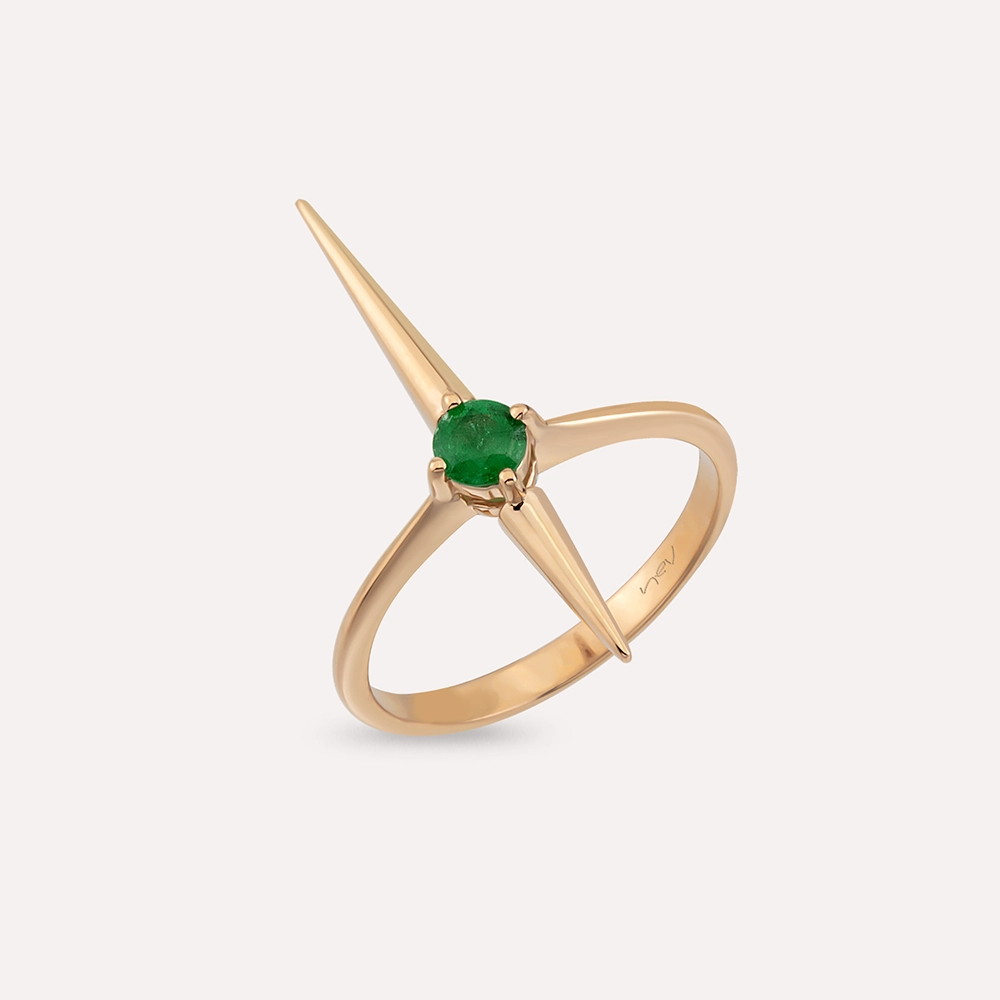 Sandy 0.19 CT Zümrüt Taşlı Rose Altın Yüzük - 1