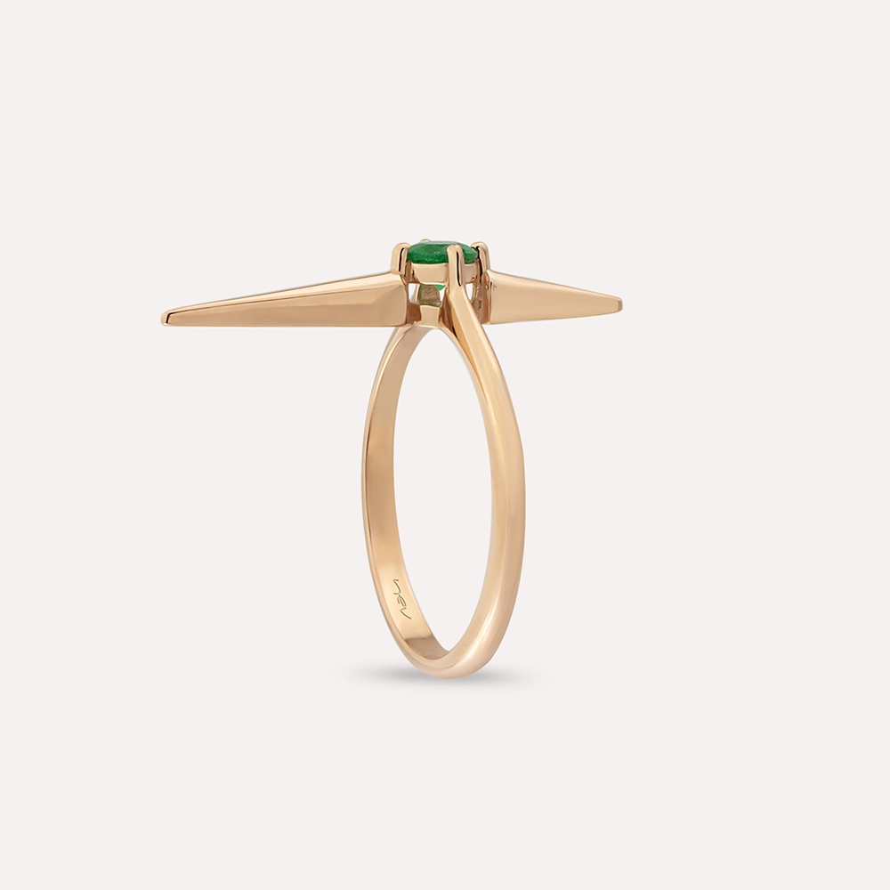 Sandy 0.19 CT Zümrüt Taşlı Rose Altın Yüzük - 5