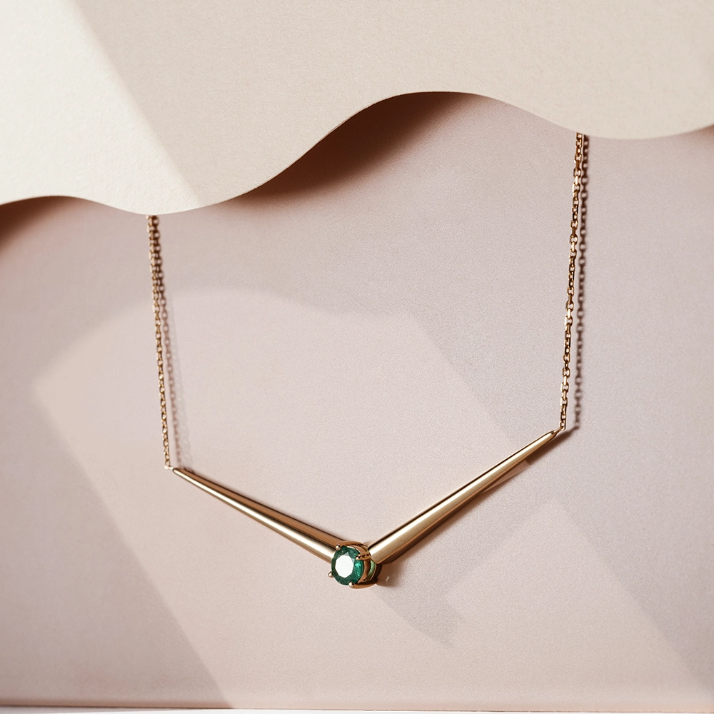 Sandy 0.36 CT Zümrüt Taşlı Rose Altın Kolye - 1