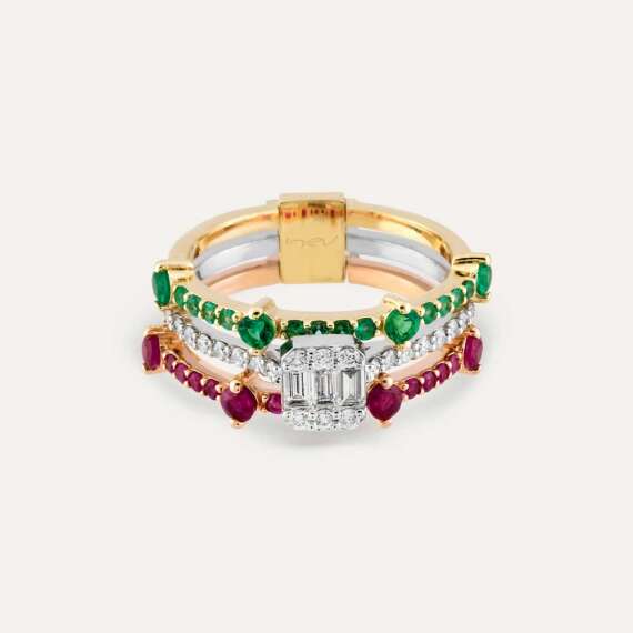 Sangria 1.22 CT Diamond, Ruby and Emerald Ring - 3