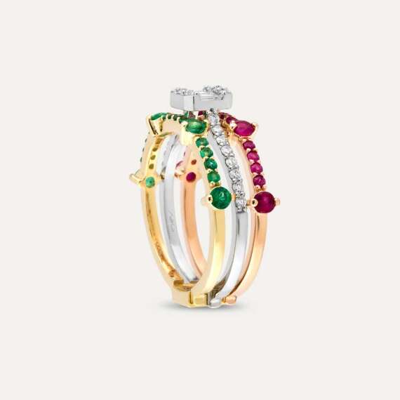 Sangria 1.22 CT Diamond, Ruby and Emerald Ring - 5