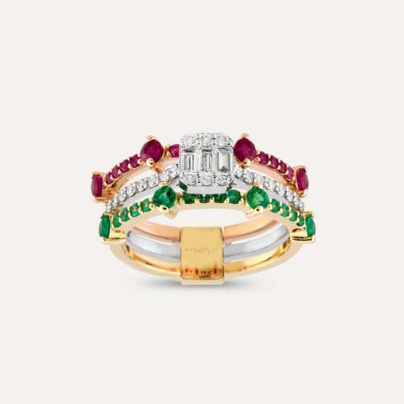 Sangria 1.22 CT Diamond, Ruby and Emerald Ring - 2