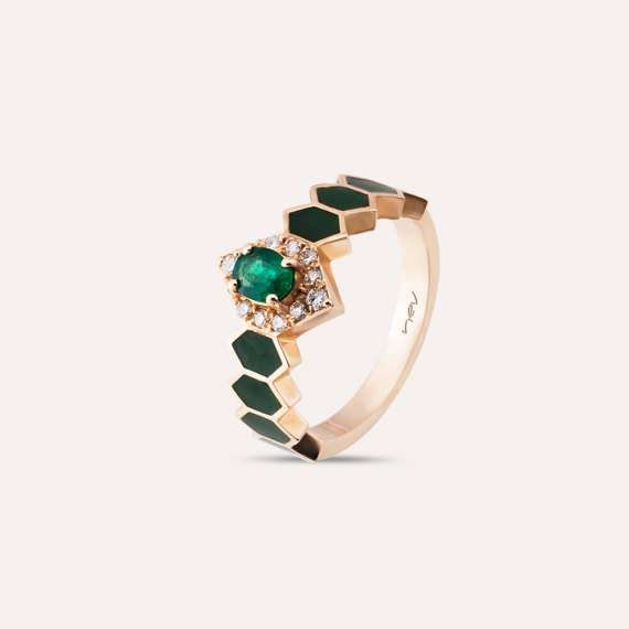 Sargas 0.41 CT Emerald and Diamond Green Enamel Ring - 4