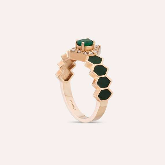 Sargas 0.41 CT Emerald and Diamond Green Enamel Ring - 5