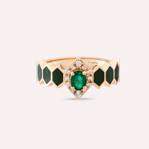 Sargas 0.41 CT Emerald and Diamond Green Enamel Ring - 6