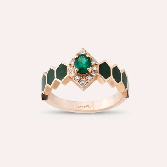 Sargas 0.41 CT Emerald and Diamond Green Enamel Ring - 2
