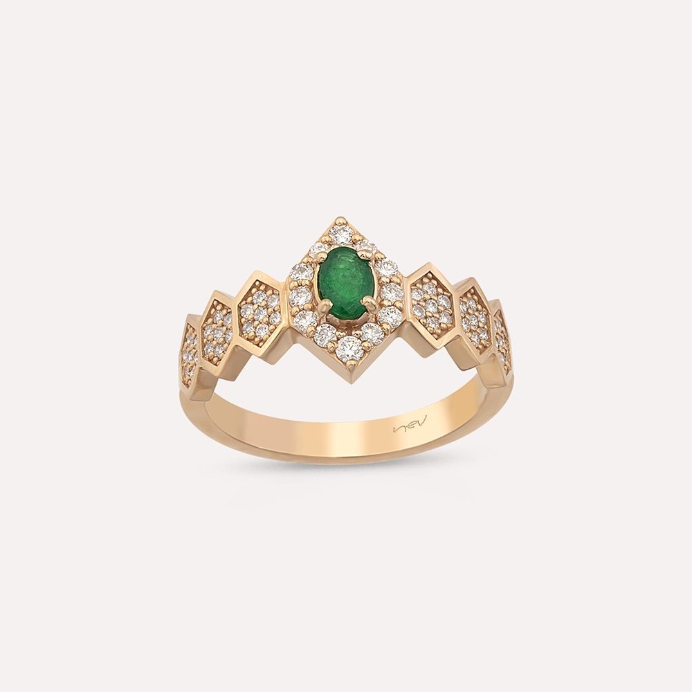 Sargas Diamond and Emerald Rose Gold Ring - 3