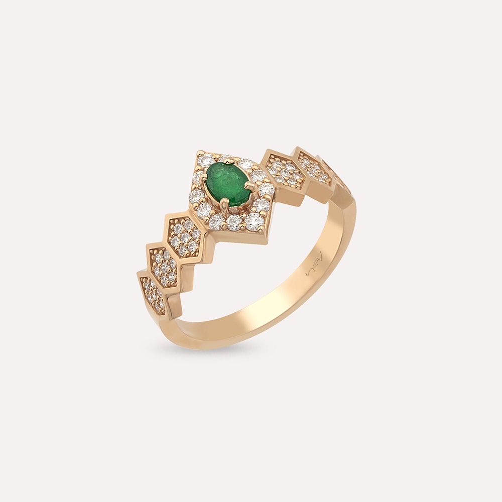 Sargas Diamond and Emerald Rose Gold Ring - 1