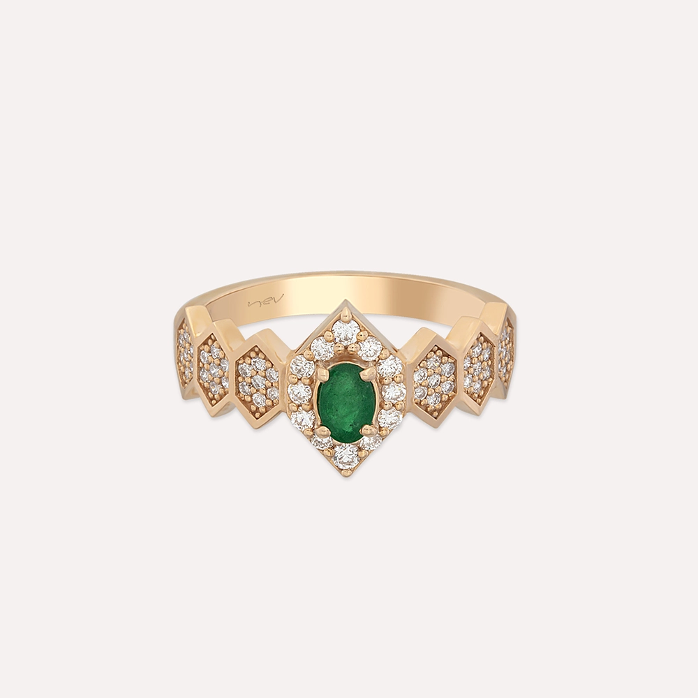 Sargas Diamond and Emerald Rose Gold Ring - 4