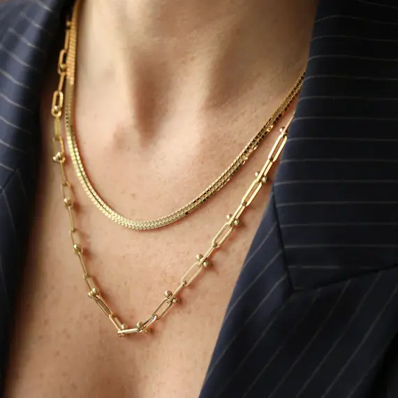 Scale Yellow Gold Herringborn Necklace - 2