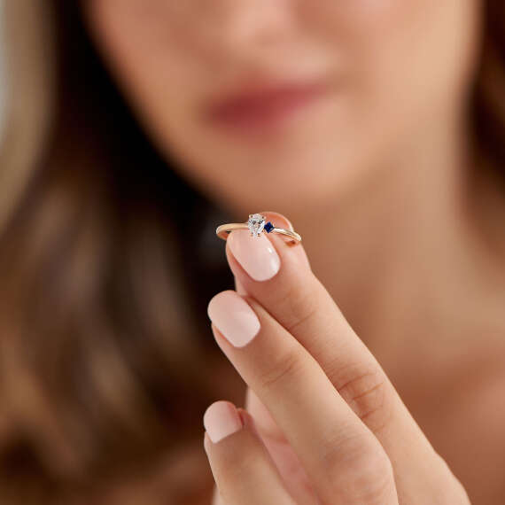 Scilla 0.35 CT Damla Kesim Pırlanta ve Safir Taşlı Rose Altın Yüzük - 4