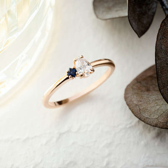 Scilla 0.35 CT Pear Cut Diamond and Sapphire Rose Gold Ring - 1