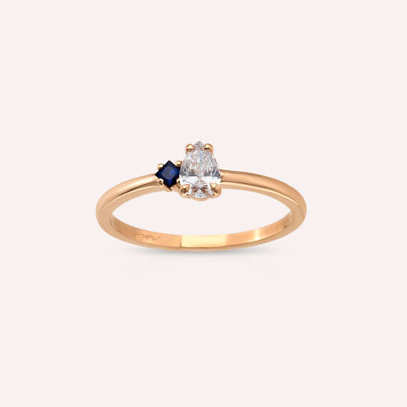 Scilla 0.35 CT Pear Cut Diamond and Sapphire Rose Gold Ring - 2
