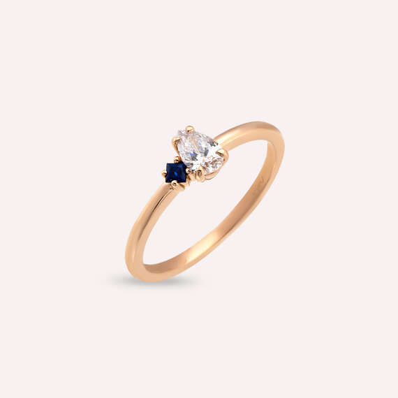 Scilla 0.35 CT Pear Cut Diamond and Sapphire Rose Gold Ring - 3