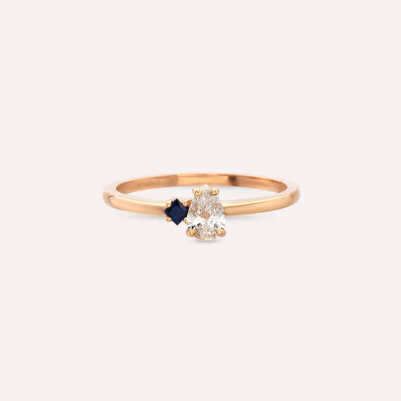 Scilla 0.35 CT Pear Cut Diamond and Sapphire Rose Gold Ring - 5