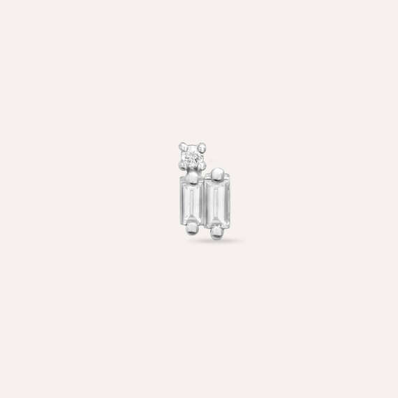 Seed 0.12 CT Baguette Cut Diamond White Gold Mini Single Earring - 1
