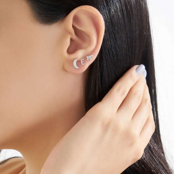 Seed 0.12 CT Baguette Cut Diamond White Gold Mini Single Earring - 2