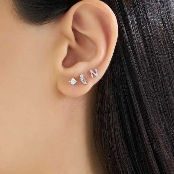 Seed 0.13 CT Baguette Cut Diamond White Gold Mini Single Earring - 3
