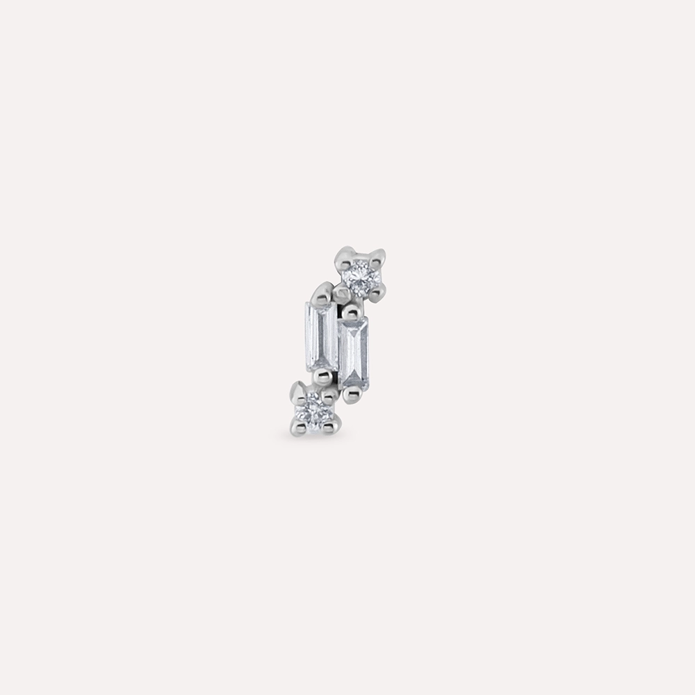 Seed 0.05 CT Baget Pırlanta Taşlı Beyaz Altın Piercing - 5