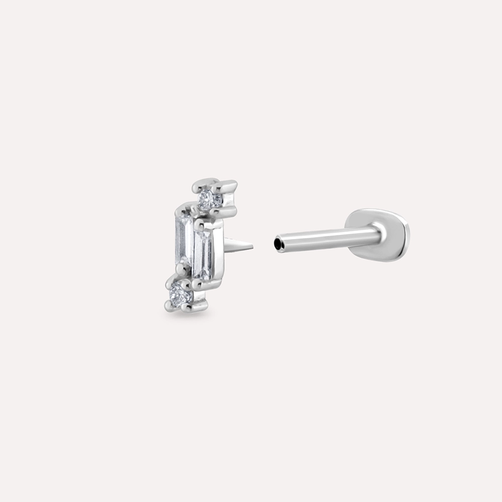 Seed 0.05 CT Baget Pırlanta Taşlı Beyaz Altın Piercing - 6