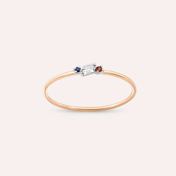 Seed 0.07 CT Multicolor Sapphire and Baguette Cut Diamond Ring - 1