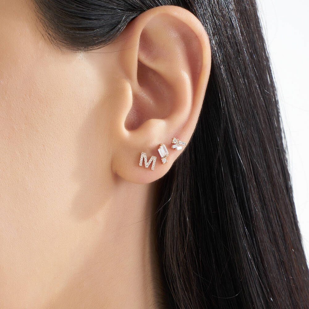 Seed 0.08 CT Baguette Cut Diamond Rose Gold Mini Single Earring