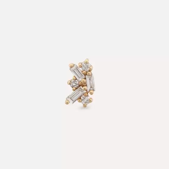 Seed 0.09 CT Baget Pırlanta Taşlı Rose Altın Piercing - 3