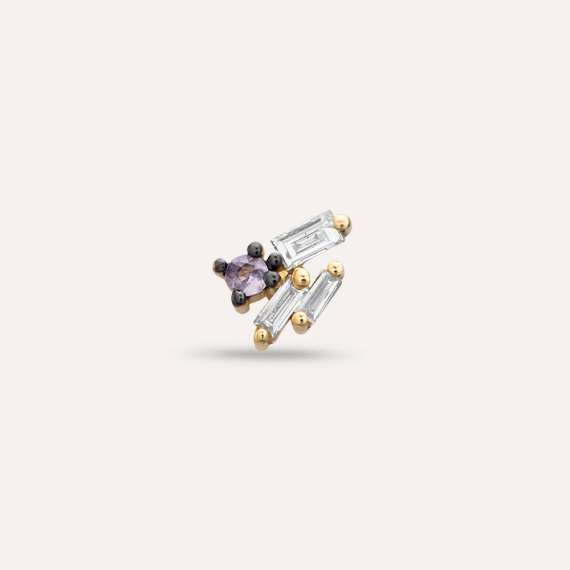 Seed 0.09 CT Baguette Cut Diamond and Purple Sapphire Mini Single Earring - 1