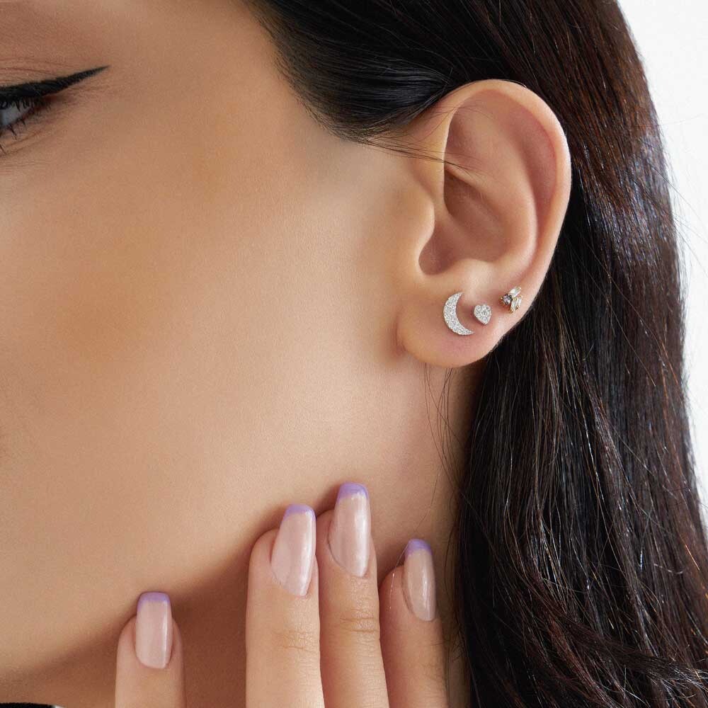 Seed 0.09 CT Baguette Cut Diamond and Purple Sapphire Mini Single Earring