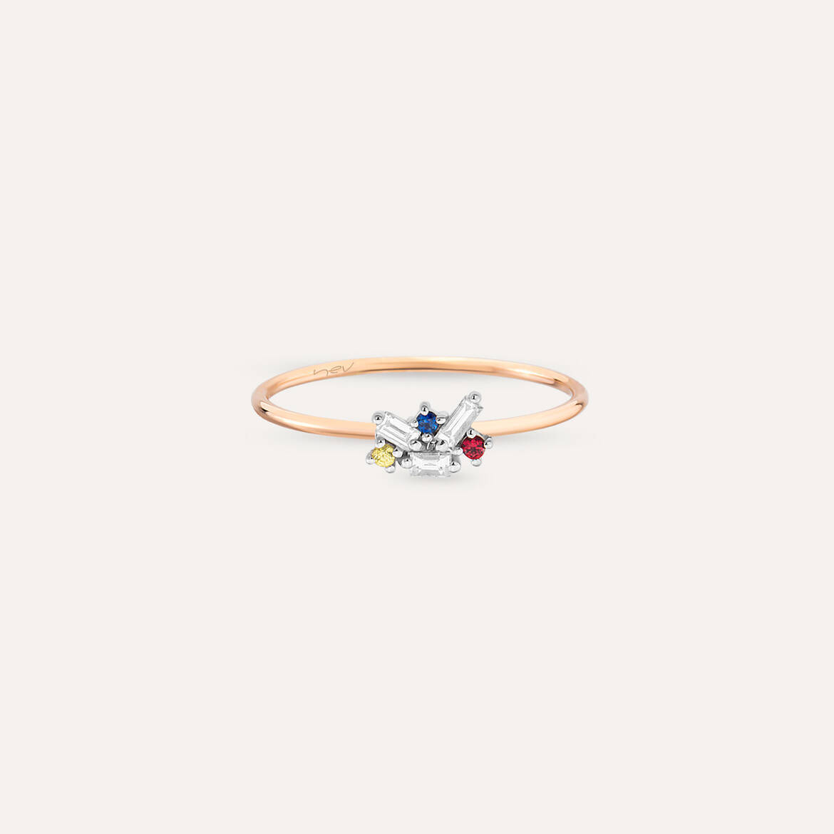 Seed 0.09 CT Multicolor Sapphire and Baguette Cut Diamond Ring